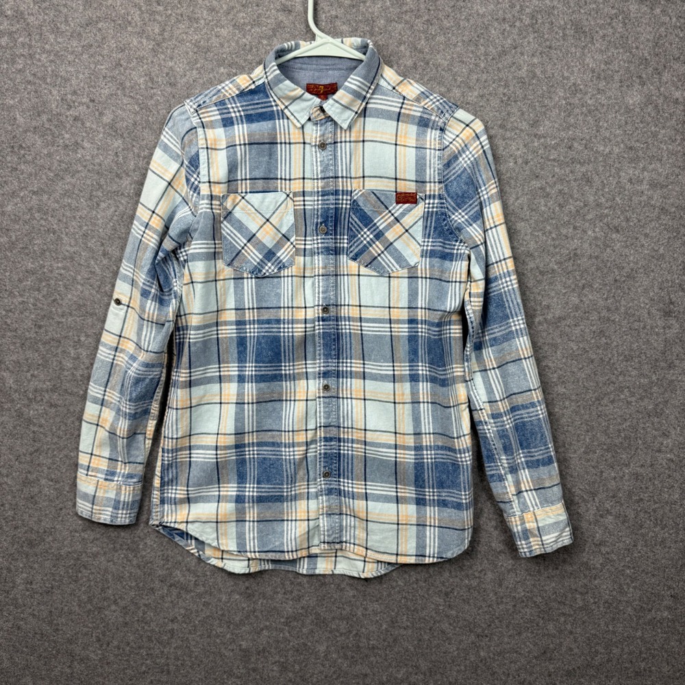 7 For All Mankind Boys XL Blue Plaid Long Sleeve Button Down Shirt 7FBB4220 NEW